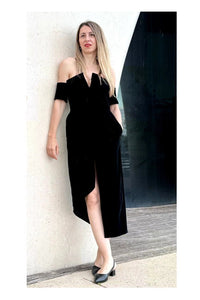 Black velvet midi dress